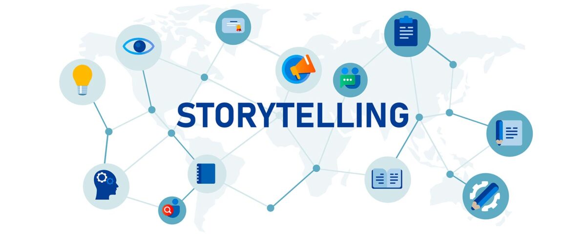 Conceito de storytelling de conhecimento literatura on-line escrevendo conteúdo